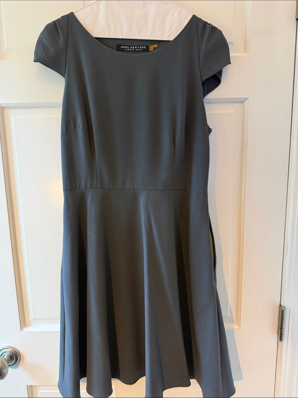 Andrew Marc New York Gray Scoop Neck Fit-and-Flare Dress